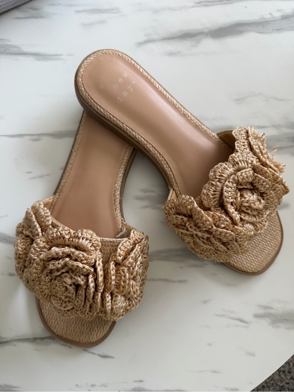 a new day Tan Crochet Flower Slide Sandals - Women's